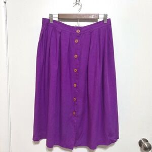Breckenridge Violet Purple Linen Button-Front Vintage Midi Skirt